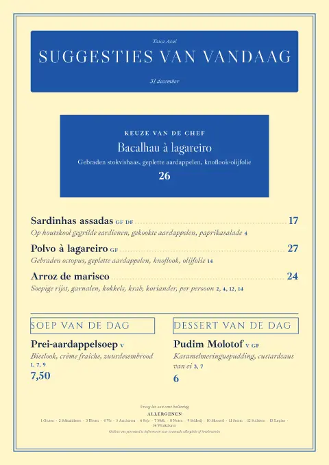 Cobalt Tides – voorbeeld van menukaarttemplate