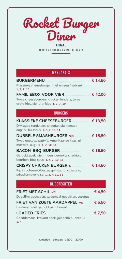 Cherry Drive-In – voorbeeld van menukaarttemplate