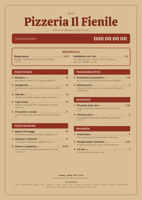 Hayloft Forno – voorbeeld van menukaarttemplate