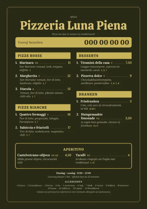 Night Oven – voorbeeld van menukaarttemplate