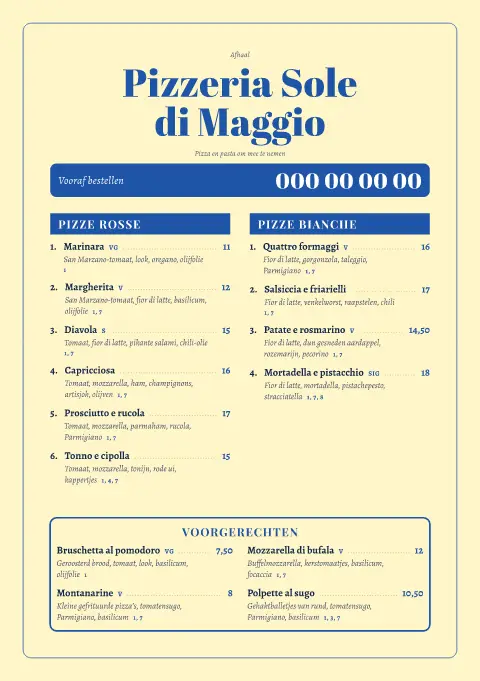 Citrus Forno – voorbeeld van menukaarttemplate