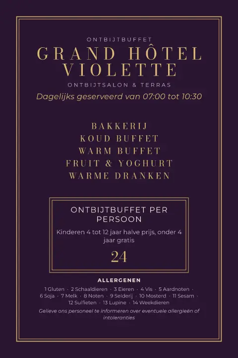 Aubergine Dawn – voorbeeld van menukaarttemplate