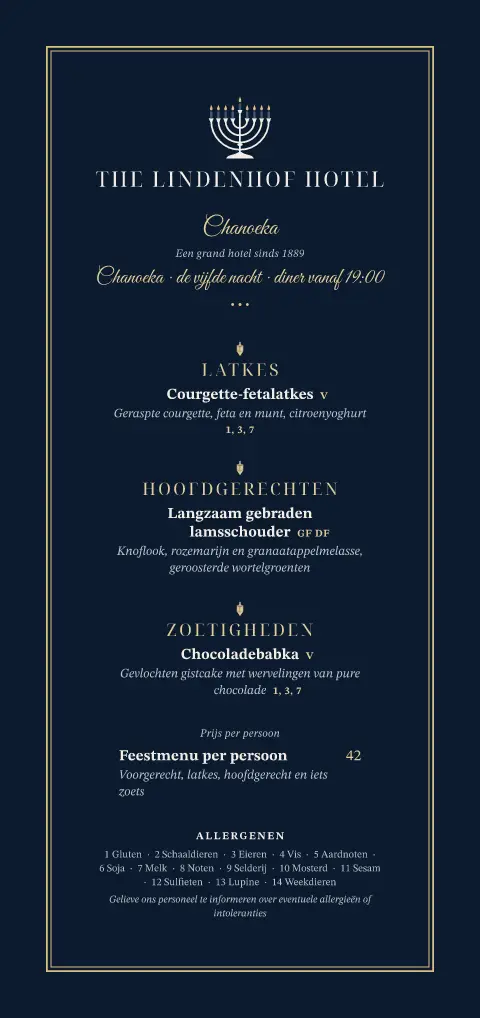 Champagne Menorah – voorbeeld van menukaarttemplate
