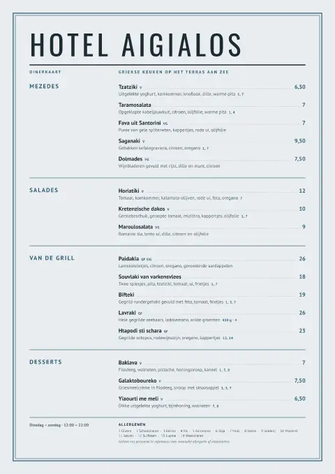 Cycladic Rows – voorbeeld van menukaarttemplate