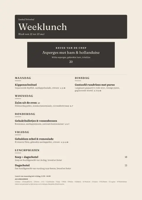 Spargel Weekdays – voorbeeld van menukaarttemplate