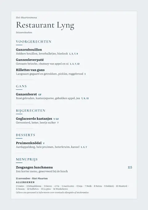 Fjord Feather – voorbeeld van menukaarttemplate