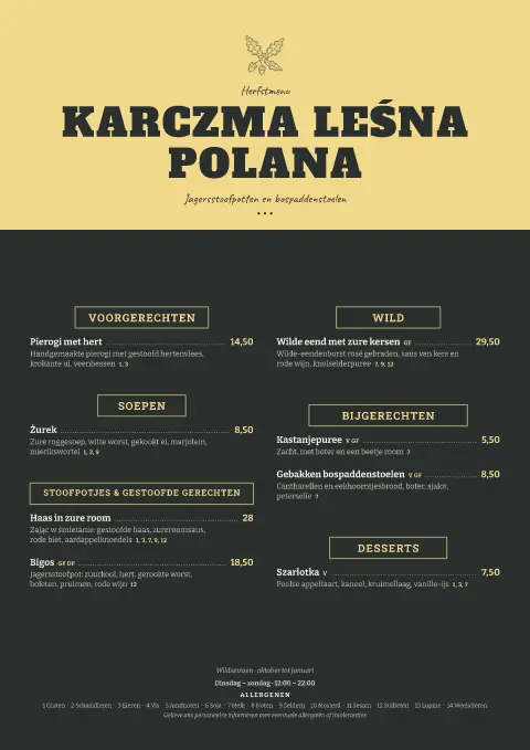 Forest Slate – voorbeeld van menukaarttemplate