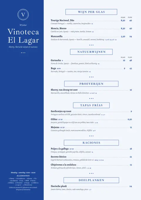 Manzanilla Blue – voorbeeld van menukaarttemplate