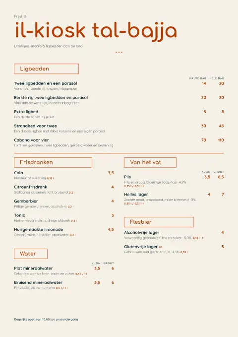 Pebble Kiosk – voorbeeld van menukaarttemplate