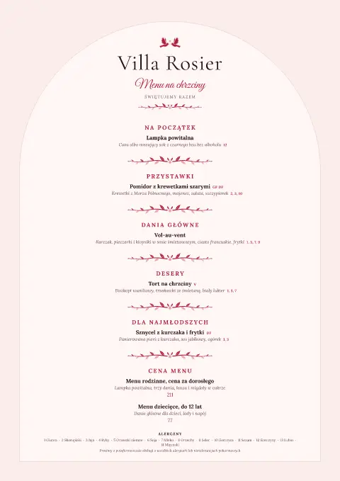 Gołębi łuk – podgląd szablonu menu