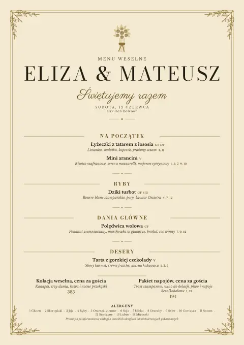 Opalinowy salon – podgląd szablonu menu