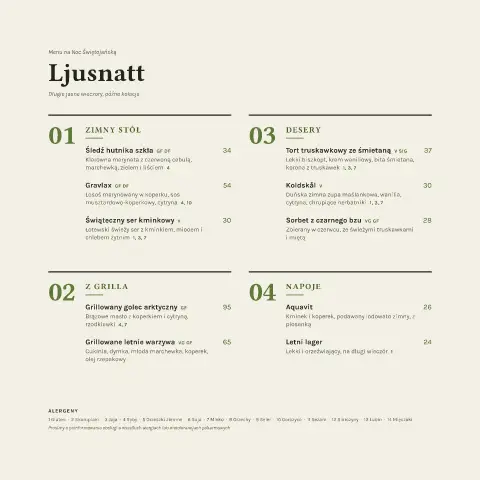 Biała noc – podgląd szablonu menu