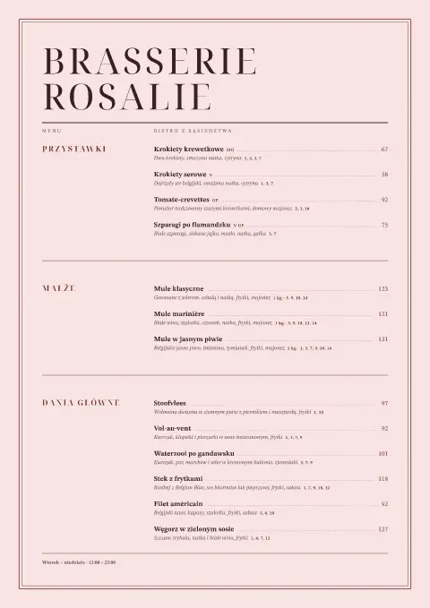 Brasserie Rosalie – podgląd szablonu menu