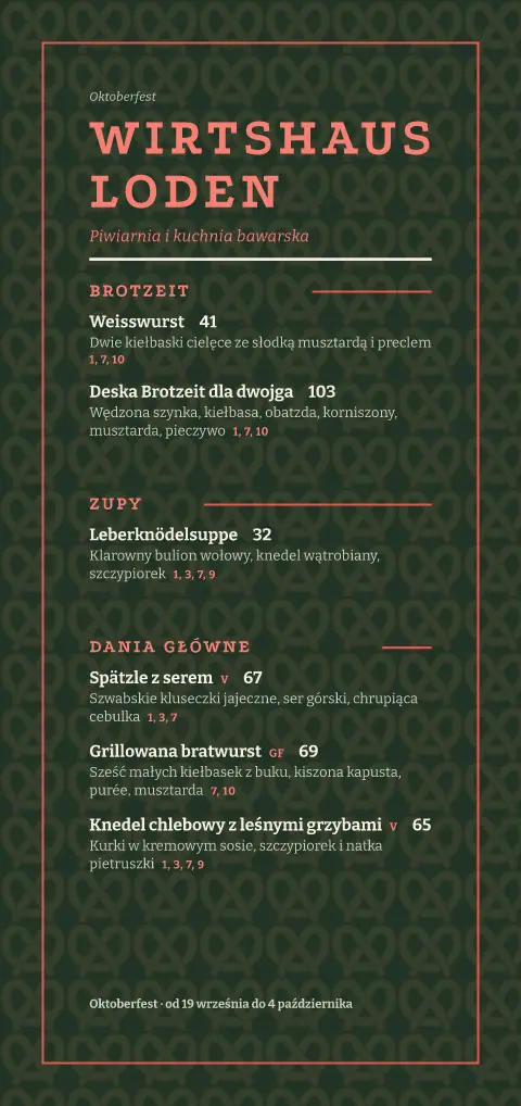 Lodenowy precel – podgląd szablonu menu