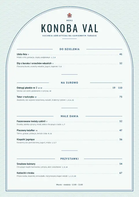 Adriatycki łuk – podgląd szablonu menu