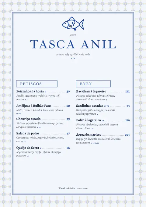Indygo tasca – strona 1 szablonu menu