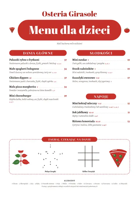 Bambini w kratkę – podgląd szablonu menu