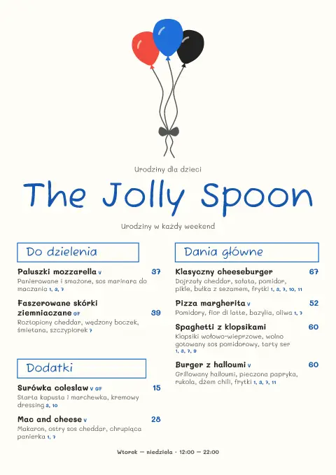 Kredkowe balony – podgląd szablonu menu