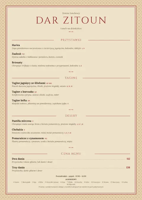 Zellige południe – podgląd szablonu menu
