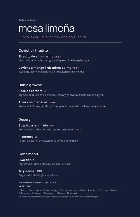 Południe w Limie – podgląd szablonu menu