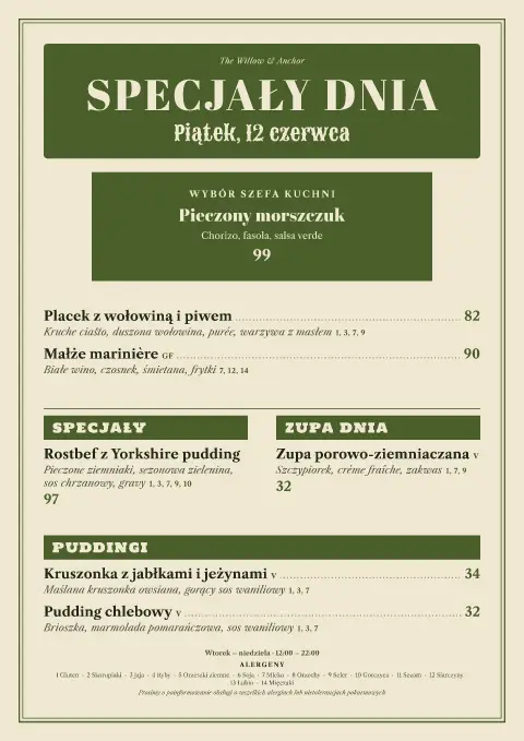 Łupek i wierzba – podgląd szablonu menu