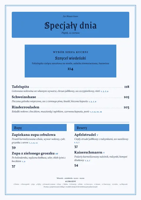 Błękitny romb – podgląd szablonu menu