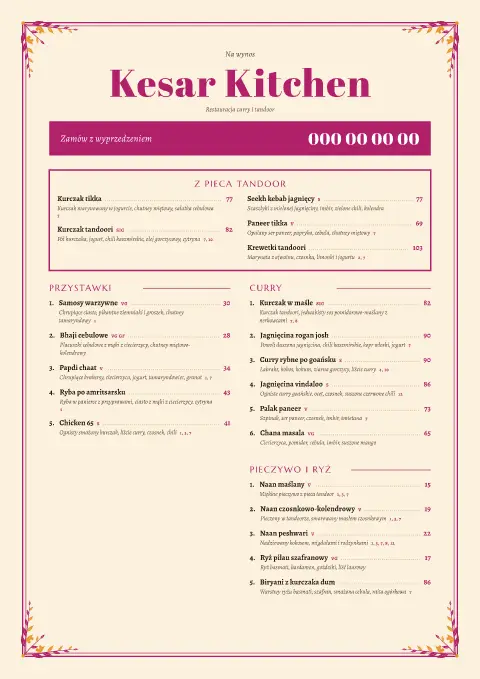 Szafranowy blok – podgląd szablonu menu