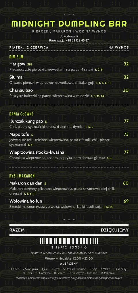Neonowy pierożek – podgląd szablonu menu