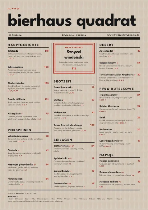 Bauhaus Bierblatt – podgląd szablonu menu