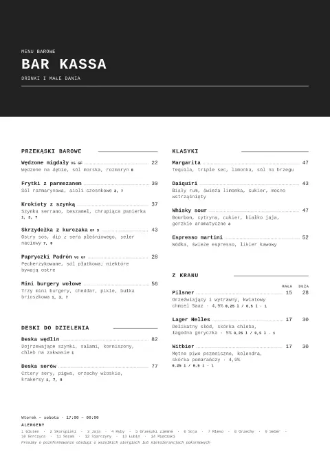 Taśma maszyny – podgląd szablonu menu