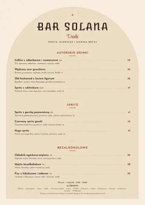 Słoneczny łuk – podgląd szablonu menu