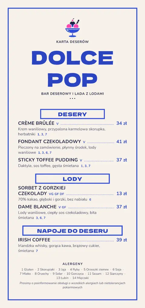 Pop lody – podgląd szablonu menu