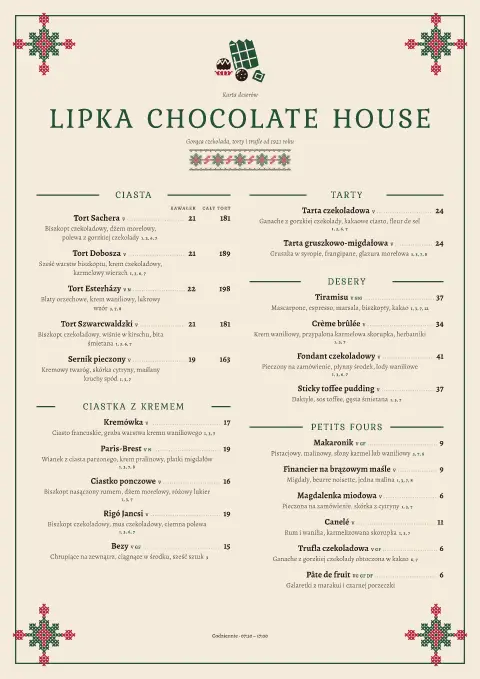Kakaowy ścieg – podgląd szablonu menu