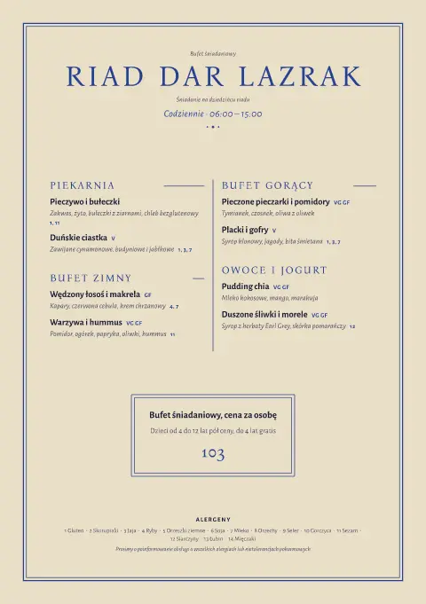 Lapis o świcie – podgląd szablonu menu