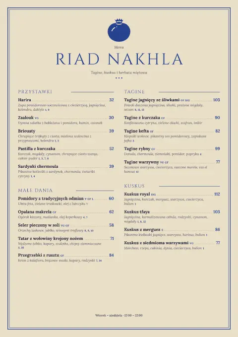 Lazurowy Riad – podgląd szablonu menu