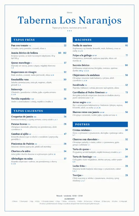Kafle naranjo – podgląd szablonu menu