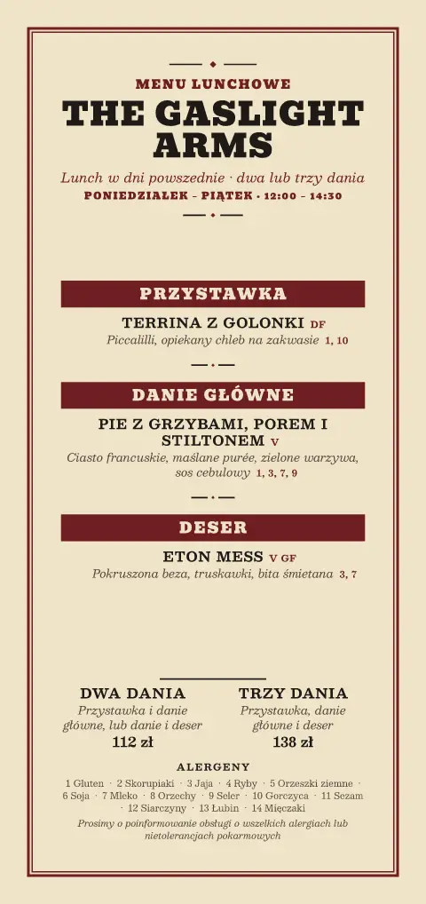 Lunch przy lampie gazowej – podgląd szablonu menu