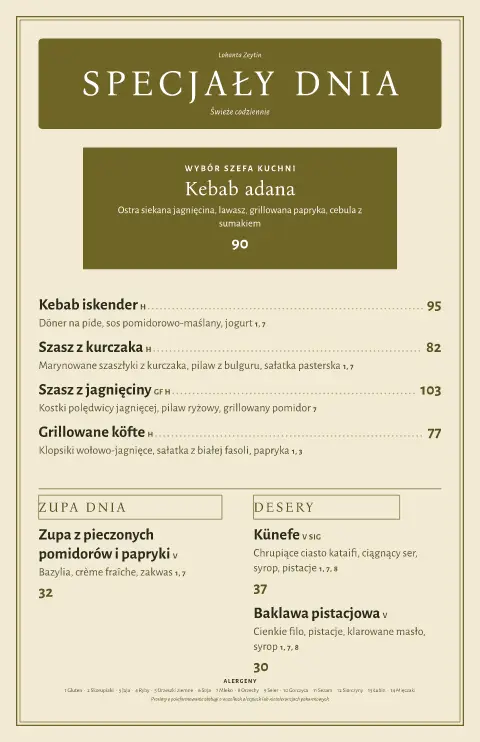 Oliwkowa lokanta – podgląd szablonu menu