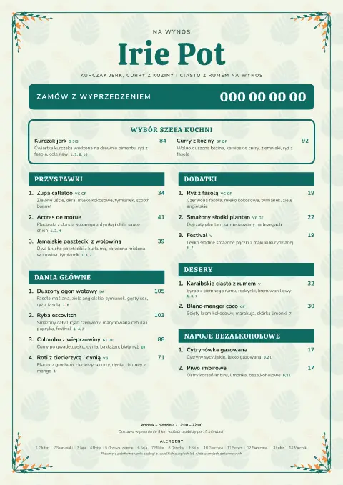 Palma irie – podgląd szablonu menu