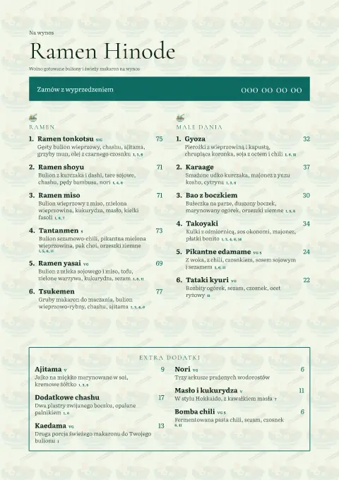 Liść kombu – podgląd szablonu menu