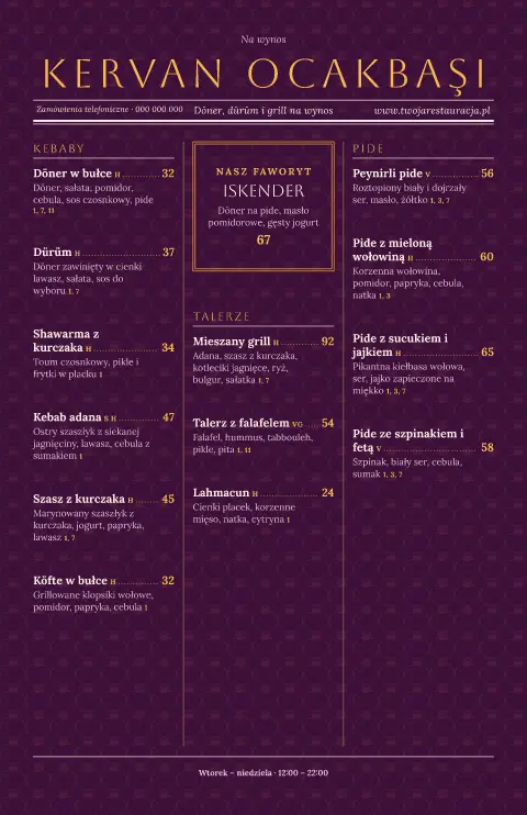 Węglowa depesza – podgląd szablonu menu
