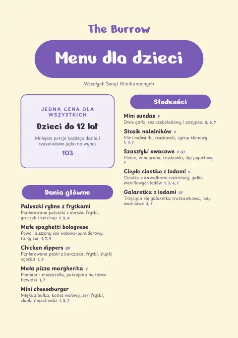 Polowanie na jajka – podgląd szablonu menu