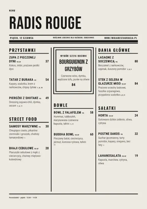 Buraczany biuletyn – podgląd szablonu menu