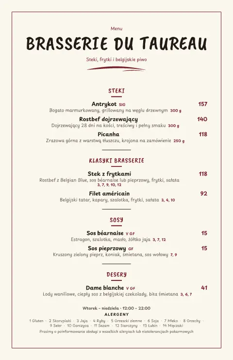 Brukselska tablica – podgląd szablonu menu