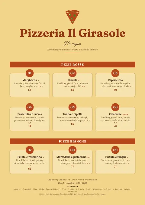 Pizza Tombola – podgląd szablonu menu