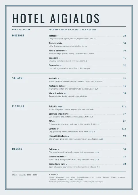 Cykladzkie rzędy – podgląd szablonu menu