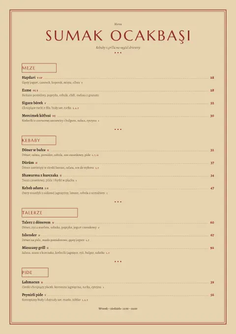 Sumakowy ocak – podgląd szablonu menu