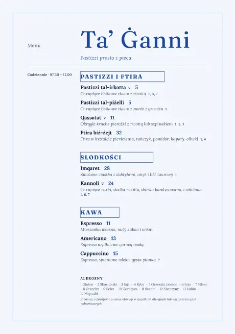 Kaflowe pastizzi – podgląd szablonu menu