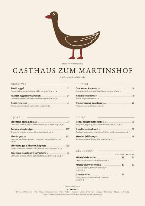 Rytowana gęś – podgląd szablonu menu