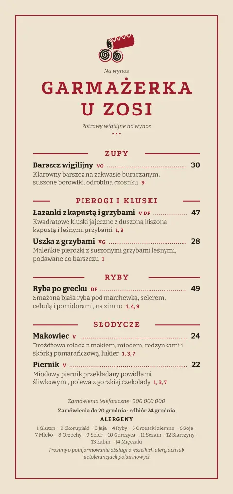 Wigilijna paczka – podgląd szablonu menu